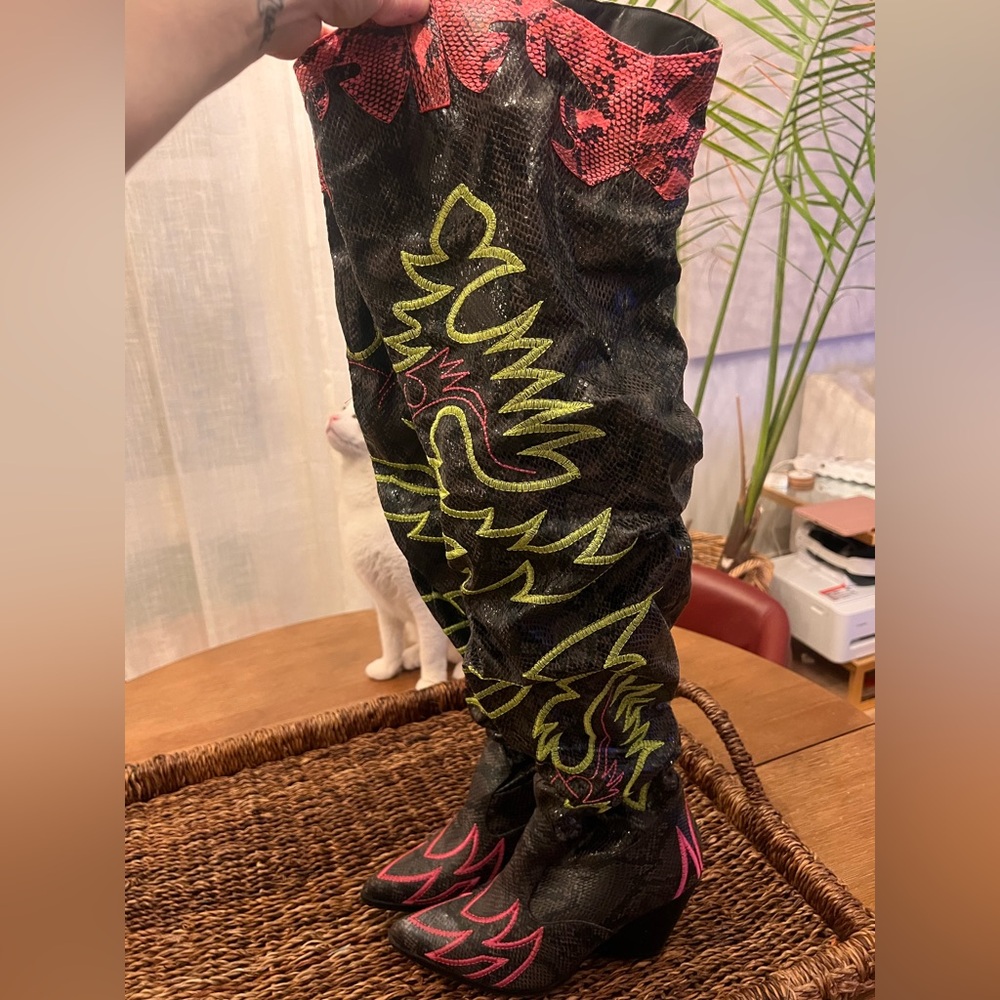 Dolls Kill Black and Pink Heeled Boots